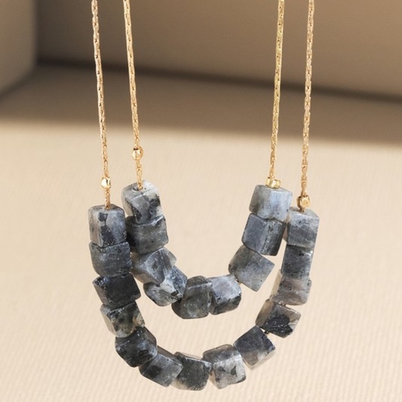 Jewelry - SOLD OUT Labradorite Cube Natural Stone Double Layer Necklace